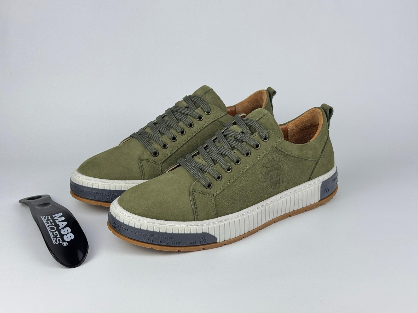 ARM Model Hakiki Deri Erkek Sneakers — Haki Yeşil